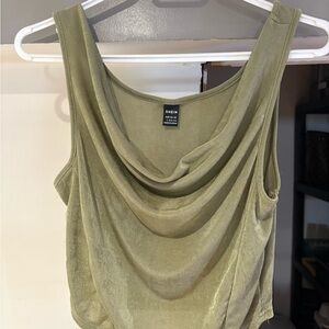 SHEIN Olive Draped Cowl Neck Tank Top